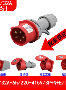 CEE 015N、025N 工业插头插座连接器16A/32A/415V/5芯公母对接