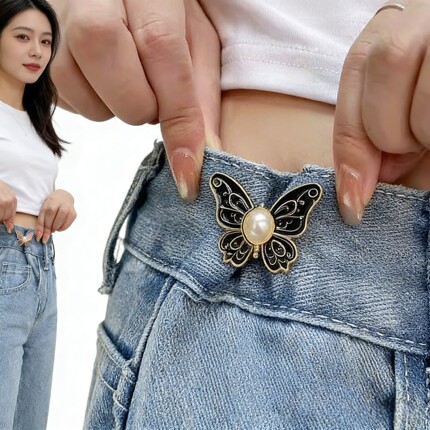 蝴蝶珍珠防走光扣女金属纽扣腰带扣时尚装饰扣女士卡扣装饰配件