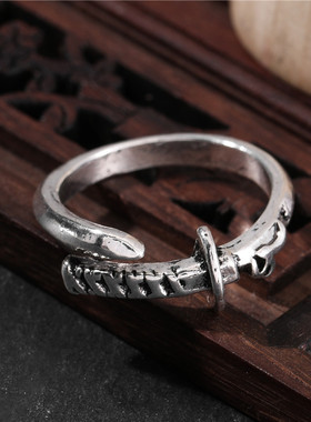 武士刀开口戒指可调节男士食指指环霸气简约小众设计朋克复古手饰