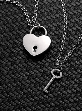 爱心钥匙锁项链套装钛钢可打开