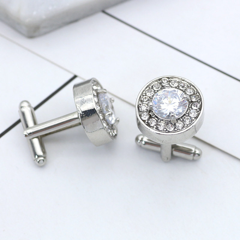 KOREAN VERSION OF PERSONALITY FASHION CRYSTAL ROUND DIAMOND STONE CUFFLINKS MENS FRENCH VERSATILE SHIRT ARMSTUDS BUTTON TIDE