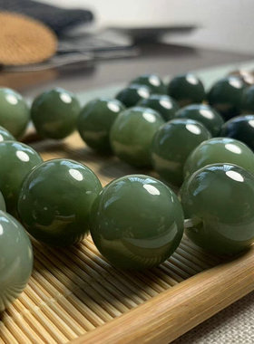 【禅意】和田玉黄口料烟紫晴水手链新疆和田玉18MM圆珠青白玉手串