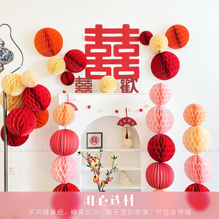 蜂窝球纸小灯笼装饰婚房婚庆结婚订婚礼背景墙布置商场开业挂饰