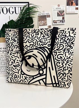 【芊芊粉丝专享】复古文艺范黑白色涂鸦礼品袋卡通趣味手提袋