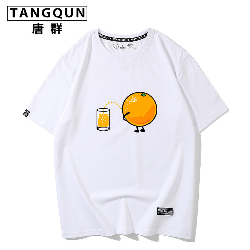 橙子图案印花t桖衫大码创意趣味短袖个性情侣装ins潮流小清新夏装