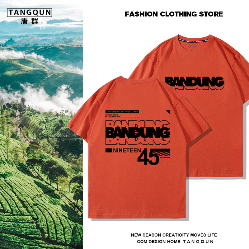 美式复古英文字母T恤男士夏季宽松高街潮牌嘻哈慵懒风情侣装短袖