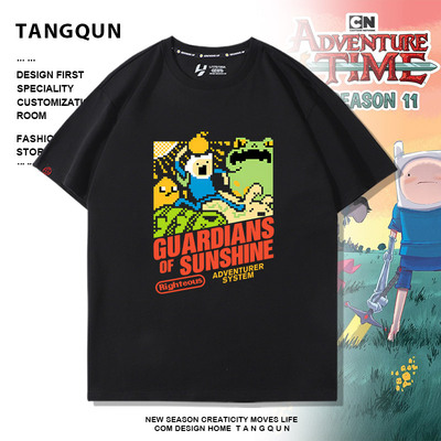 像素风卡通复古短袖探险时光Adventure time纯棉动漫潮牌情侣t恤