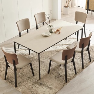意大利拉米娜岩板餐桌简约长方形小户型德利丰桌子由曲奶油风餐桌