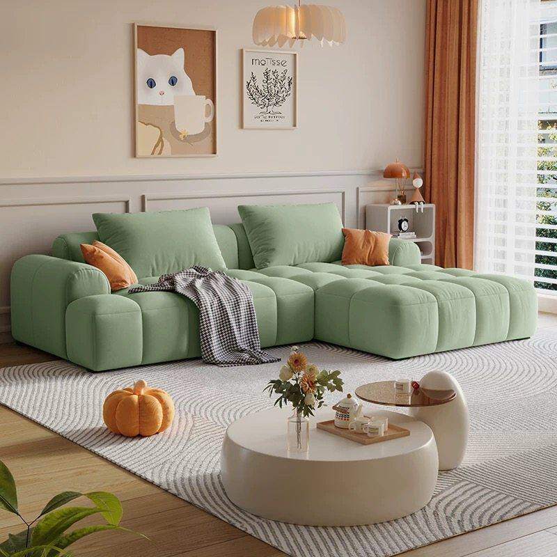 法式奶油风泡芙布艺沙发家用小户型客厅转角贵妃位2025新款沙发