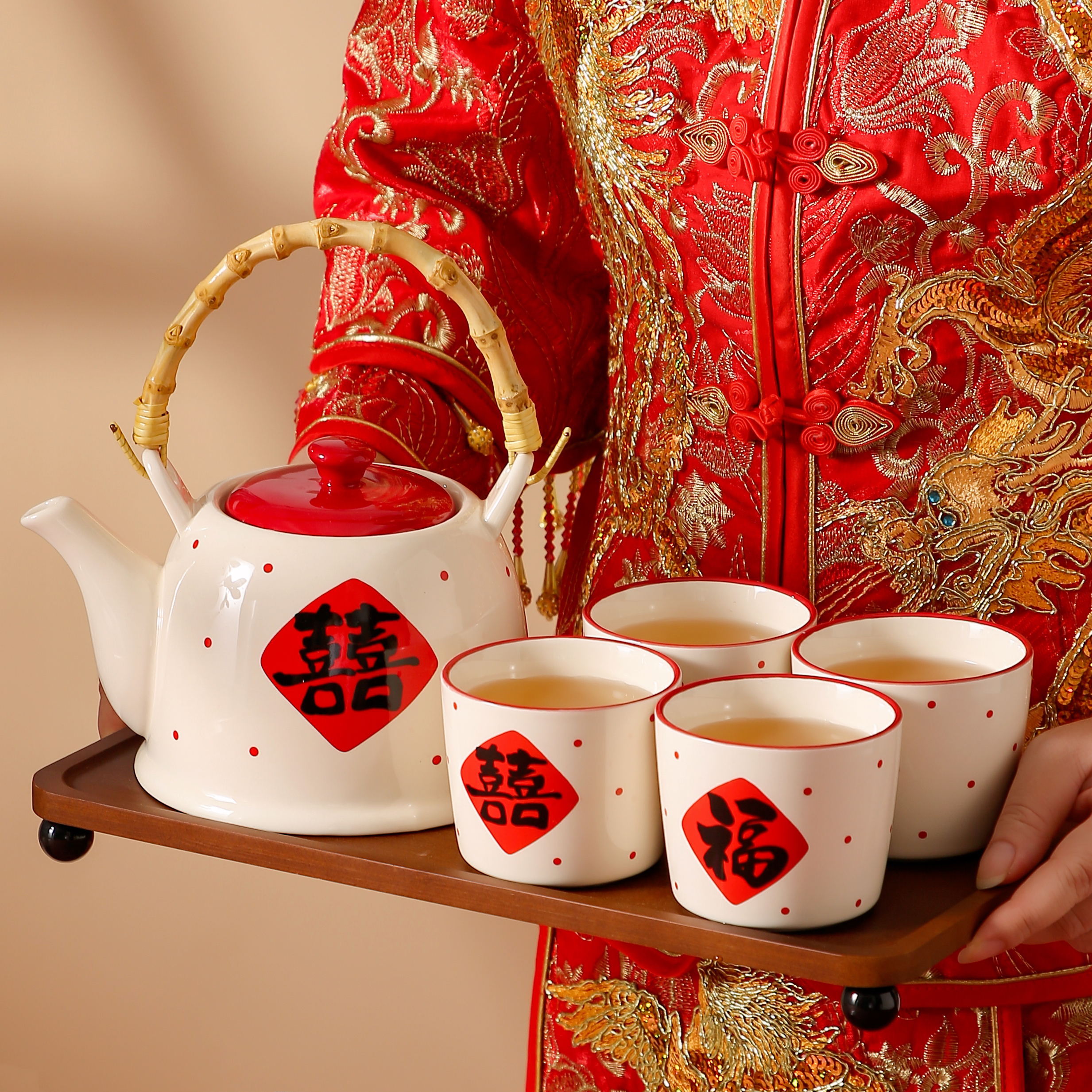 结婚敬茶杯茶具套装中式红色实用新婚礼物送新人新娘陪嫁婚庆用品