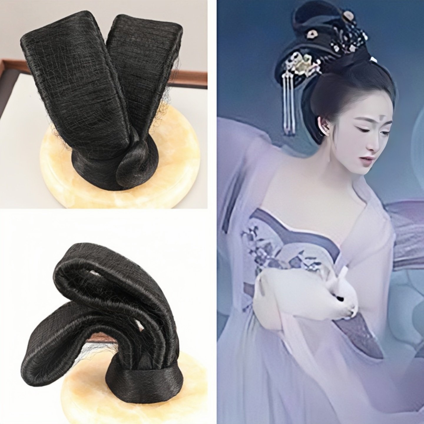 嫦娥飞天发髻汉服头饰古装仙子造型假发古风可弯曲黑色高温丝发包
