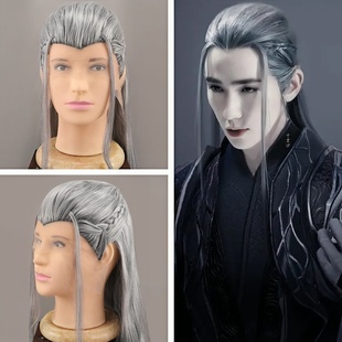 古装花白色头套汉服造型古风高温丝仙侠白色长直发型男假发套k956