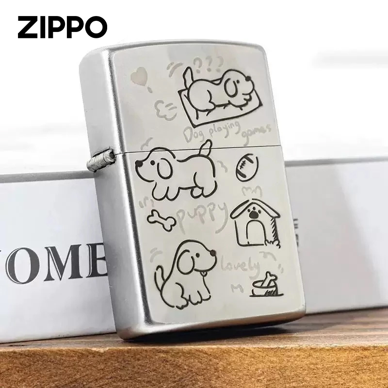 zippo正品贪玩小狗经典常规镀铬