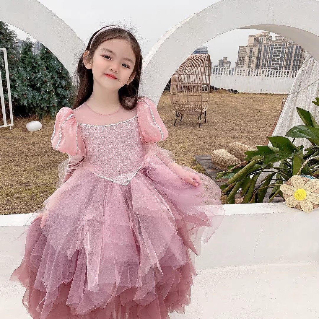 女童艾莎公主裙迪士尼美人鱼连衣裙春装春秋季生日蓬蓬礼服纱裙子