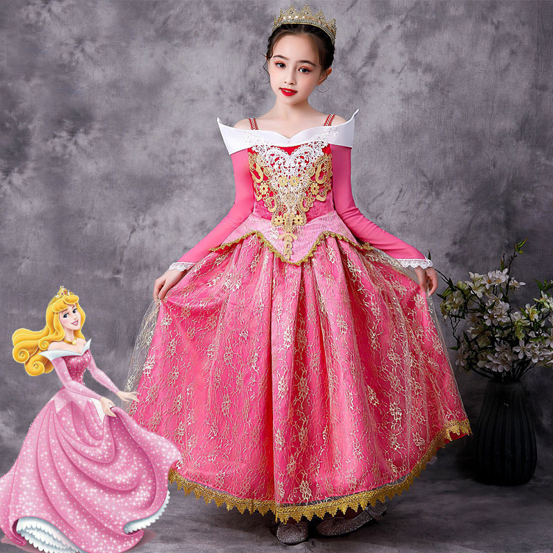 爱洛睡美人公主裙女童迪士尼春秋季儿童cosplay服装艾莎生日礼服