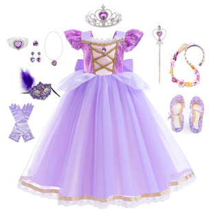 灰姑娘爱莎长发公主裙女童夏季连衣裙儿童迪士尼爱沙艾莎礼服裙子