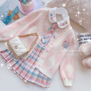 英伦学院风jk套装女童秋冬季冬装艾莎公主裙生日连衣裙儿童百褶裙