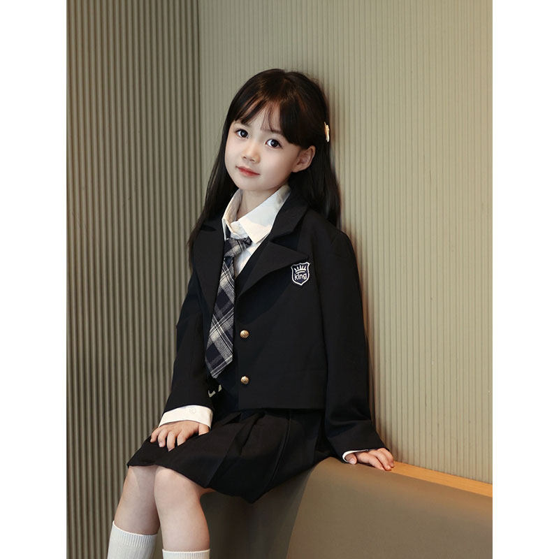 JK英伦学院风套装女童2026春秋新款洋气时髦小女孩西装百褶连衣裙