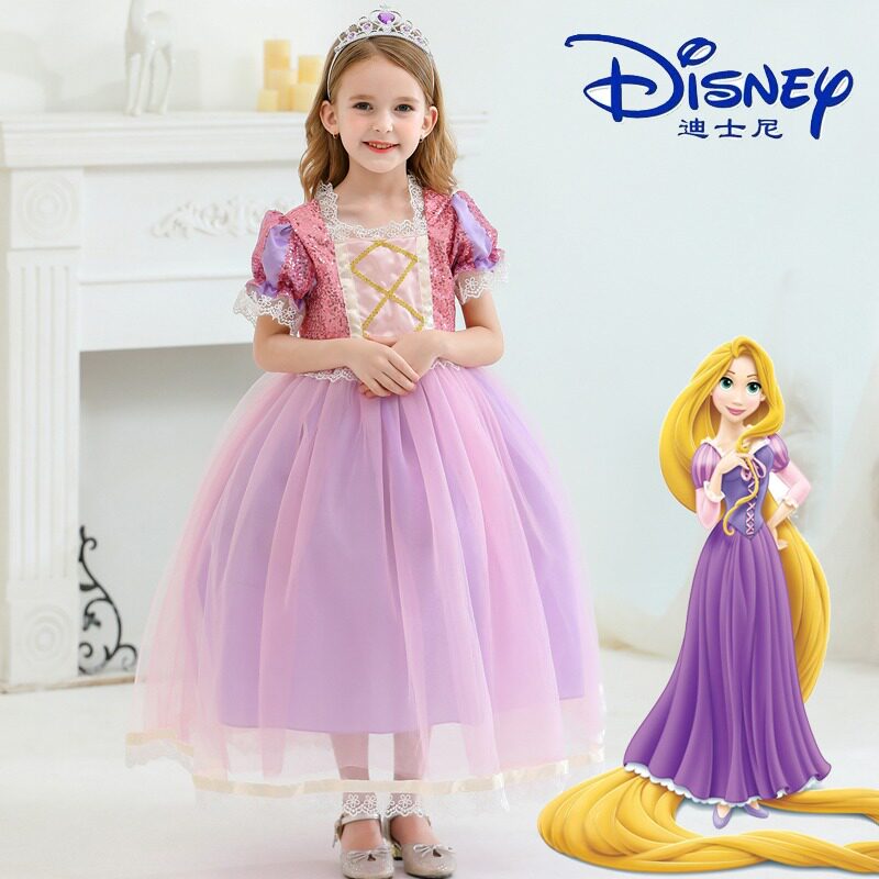 乐佩迪士尼白雪长发公主裙子女童夏季儿童cosplay服装艾莎连衣裙