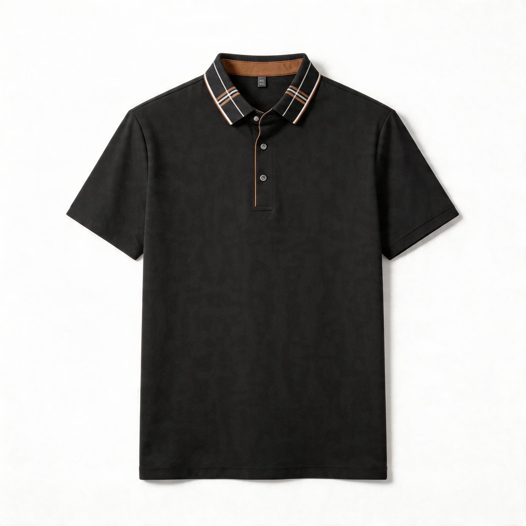 暴兔桑蚕丝翻领POLO衫男短袖黑色格纹拼接百搭透气高级感上衣冰丝