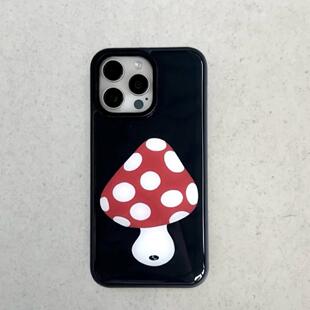 Theearthroom原创红色蘑菇插画滴胶黑边全包手机壳 iphone手机壳