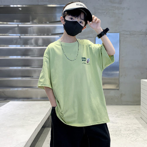 男童全棉宽松奶茶印花短袖T恤