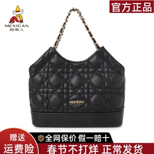 稻草人真皮女包2025新款小众手提菜篮子包头层牛皮单肩斜挎包正品