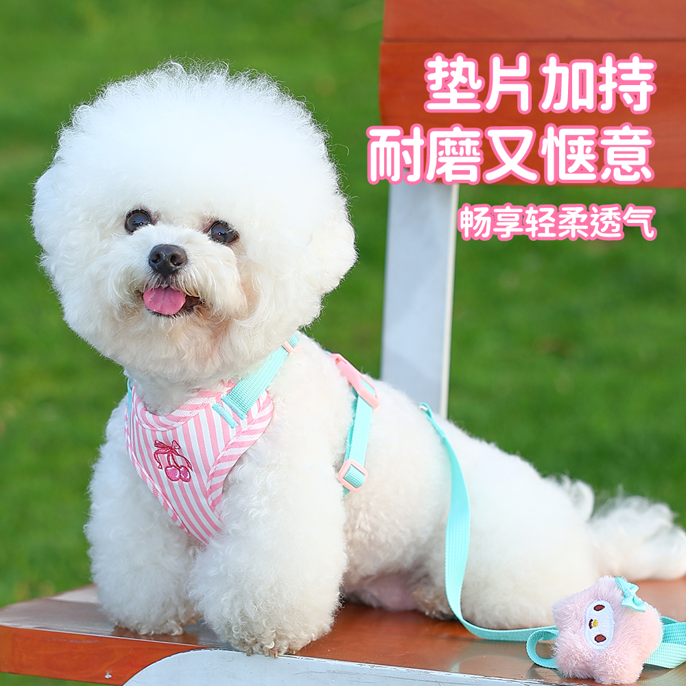 狗狗牵引绳小型犬背心式遛狗绳比熊泰迪宠物背带防挣脱牵狗绳狗链