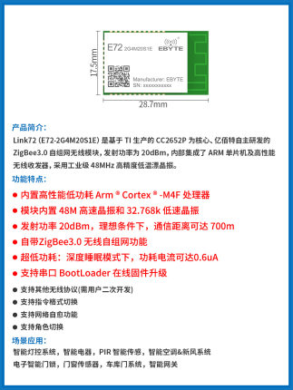 亿佰特ZigBee3.0无线模块CC2652P串口透传网关2.4GHz高性能协调器