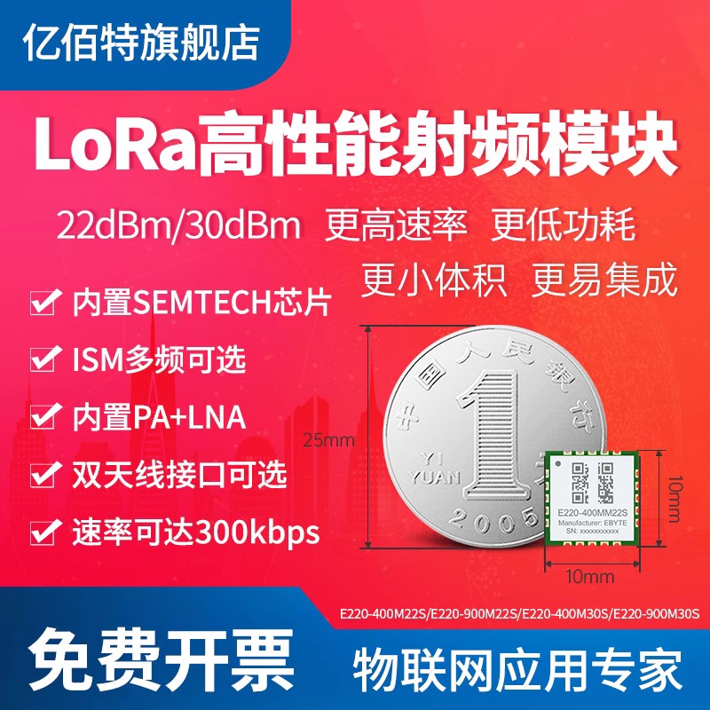 新LoRa扩频无线模块进口LLCC68+PA+LNA低功耗433M小体积双天线IPX 电子元器件市场 RF模块/射频模块 原图主图