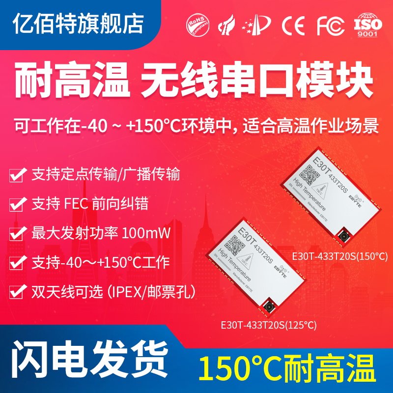 亿佰特433mhz无线串口收发一体透传发射通讯模块贴片型耐超高温