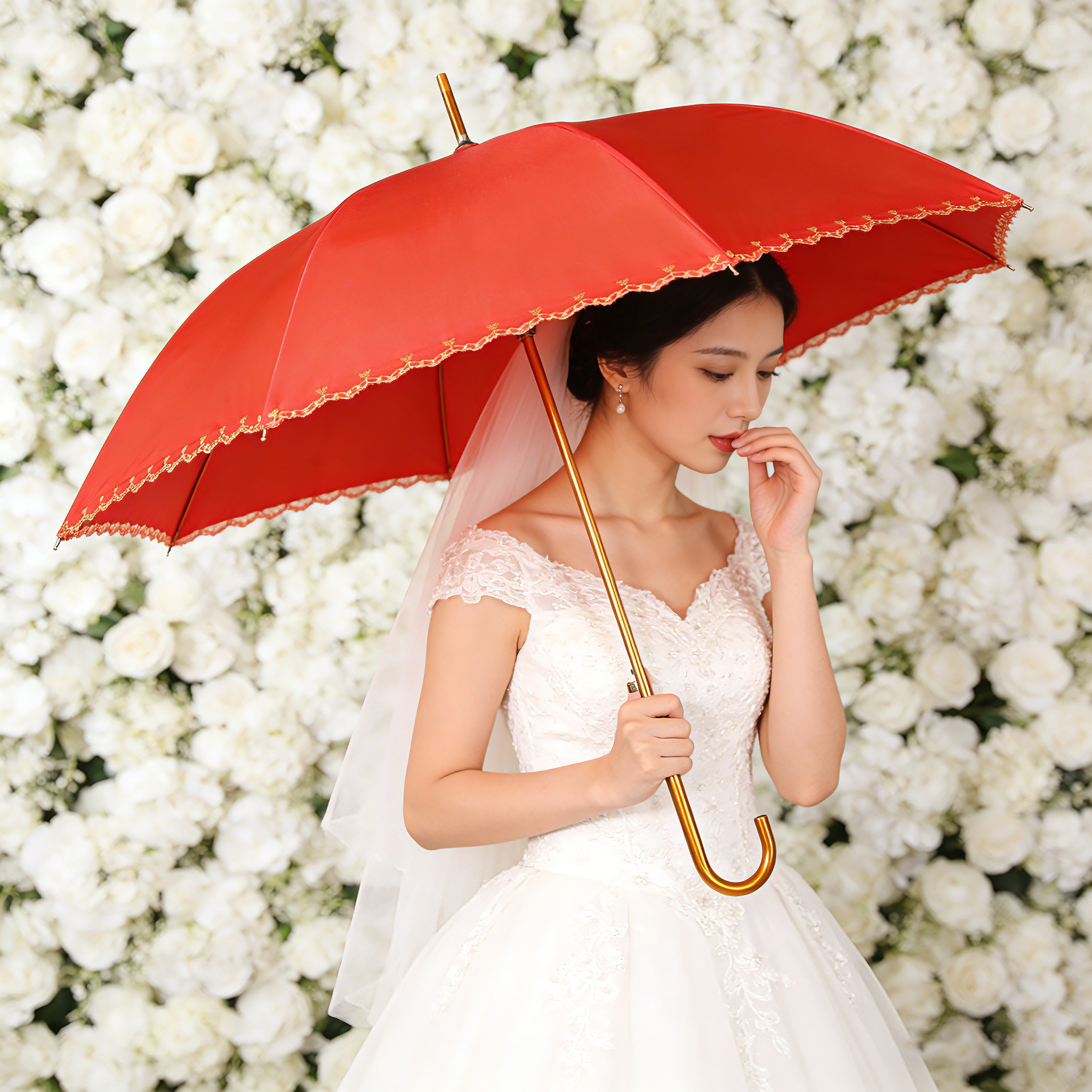 爱心红伞结婚新娘伞新娘出嫁出门红色伞婚庆婚嫁婚礼接亲高级喜伞