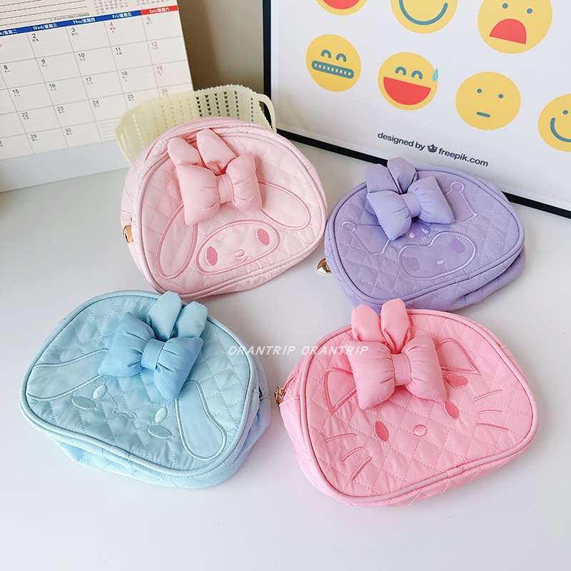 日系卡通可爱蝴蝶结少女心化妆包立体布艺小巧旅行杂物收纳袋美乐