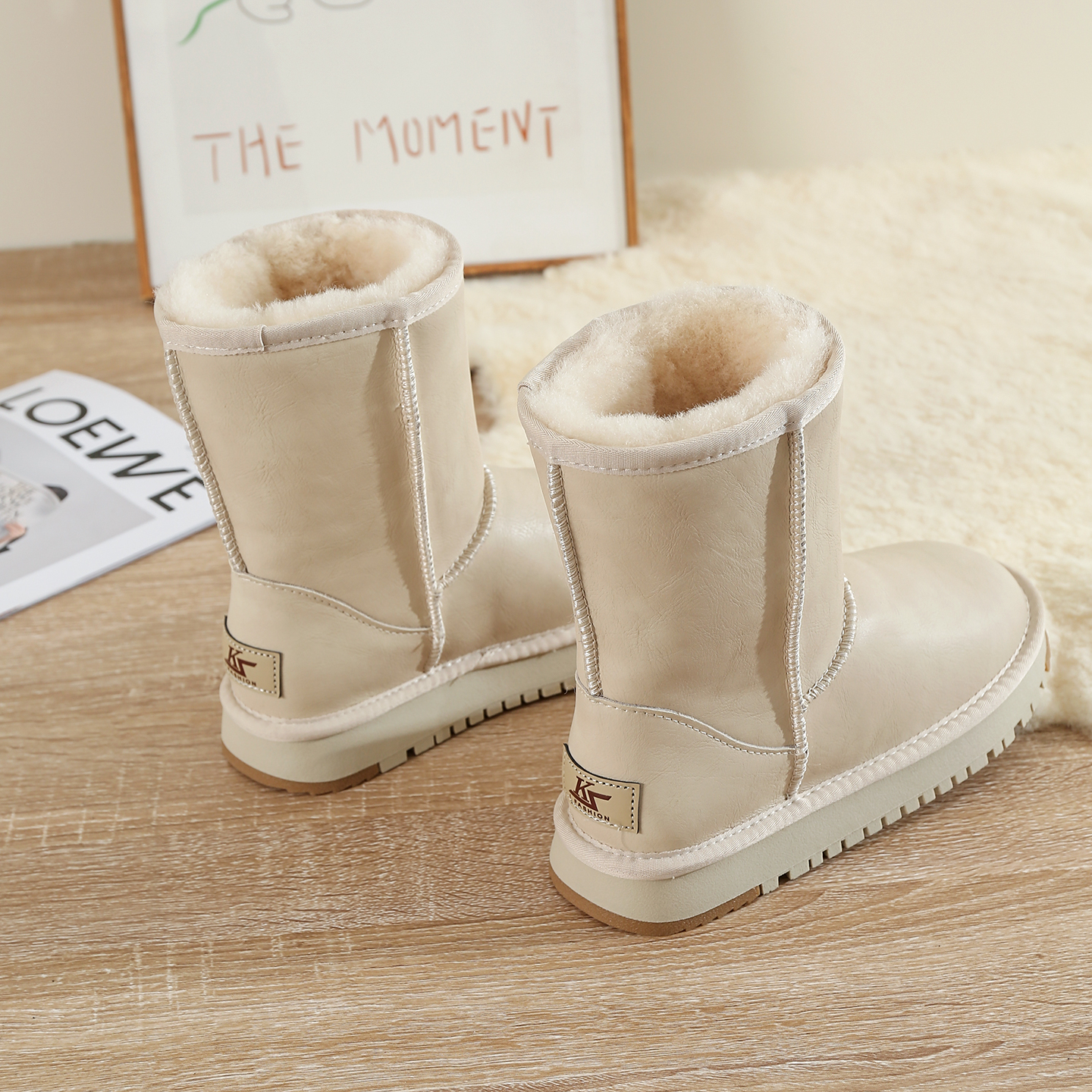 皮毛一体中筒雪地靴女冬棉鞋