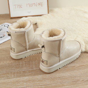 全羊毛雪地靴女冬2025新款 皮毛一体加绒加厚保暖防滑厚底光面棉鞋