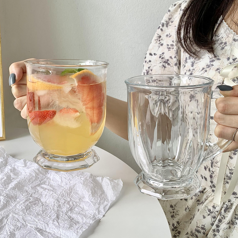 咕噜咕噜大口杯 网红ins风玻璃杯女大容量牛奶杯带把手饮料水杯子