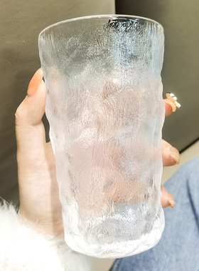 冰川纹玻璃杯磨砂ins风家用水杯女牛奶咖啡杯啤酒杯果汁喝水杯子
