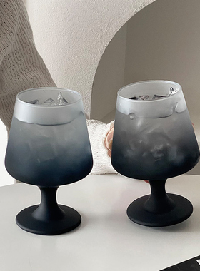 磨砂黑色玻璃杯家用创意高颜值氛围感女生高脚特调果茶饮料啤酒杯