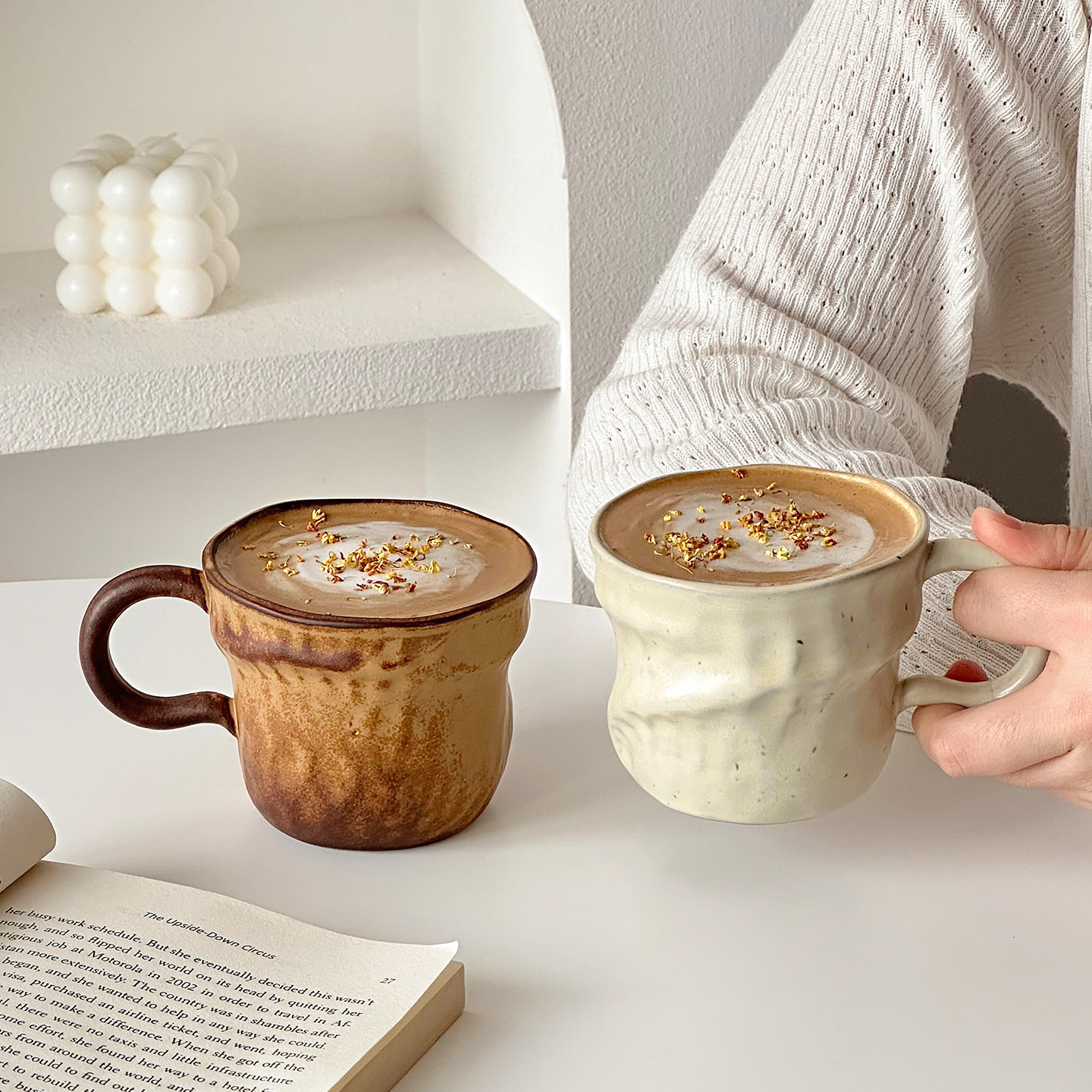 特别好看复古粗陶咖啡杯家用女士高颜值浓缩拉花拿铁杯陶瓷马克杯