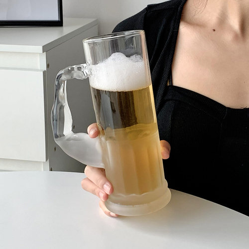 半刻ins大力士磨砂啤酒带把手杯