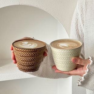 复古窑变陶瓷咖啡杯家用设计感小众高颜值猪口杯拿铁杯拉花专用杯