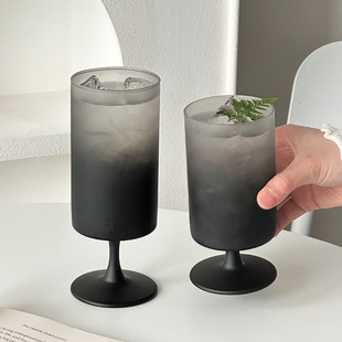 高脚玻璃杯直筒家用高颜值喝水杯子高级感轻奢咖啡杯果汁饮料酒杯