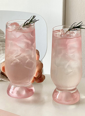 粉色观山杯家用高颜值创意玻璃水果茶杯女生可爱果汁微醺鸡尾酒杯