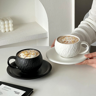 复古石纹陶瓷拿铁咖啡杯碟套装高级女士个人专用拉花杯下午茶餐具