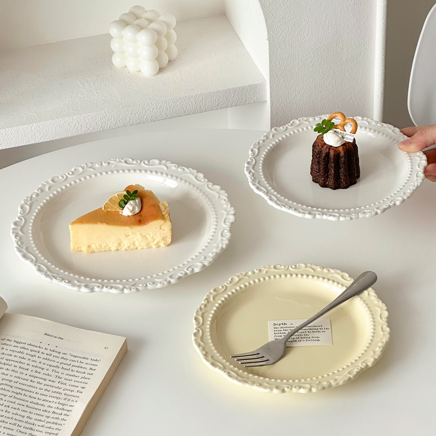 复古法式甜品盘ins风餐具盘子高级感餐盘陶瓷菜盘奶油风蛋糕碟子