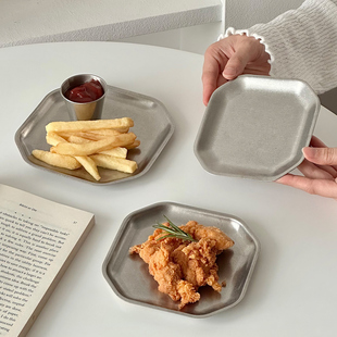 菜碟商用餐饮托盘薯条烧烤专用盘子 复古做旧不锈钢盘家用高级感装