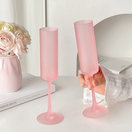 粉色直筒起泡家用高颜值甜酒杯