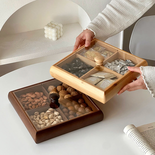 中式分格果盘带盖家用客厅茶几糖果瓜子坚果干果收纳盒零食摆放盘