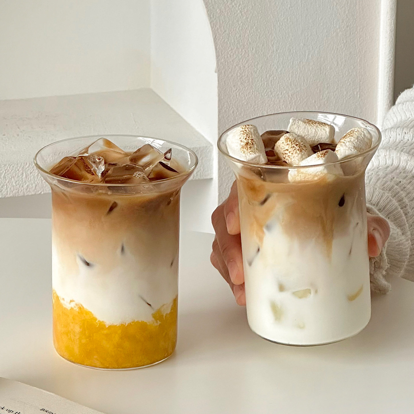 ins网红阔口美式咖啡杯轻薄玻璃手冲挂耳拿铁杯茶杯冷饮喝水杯