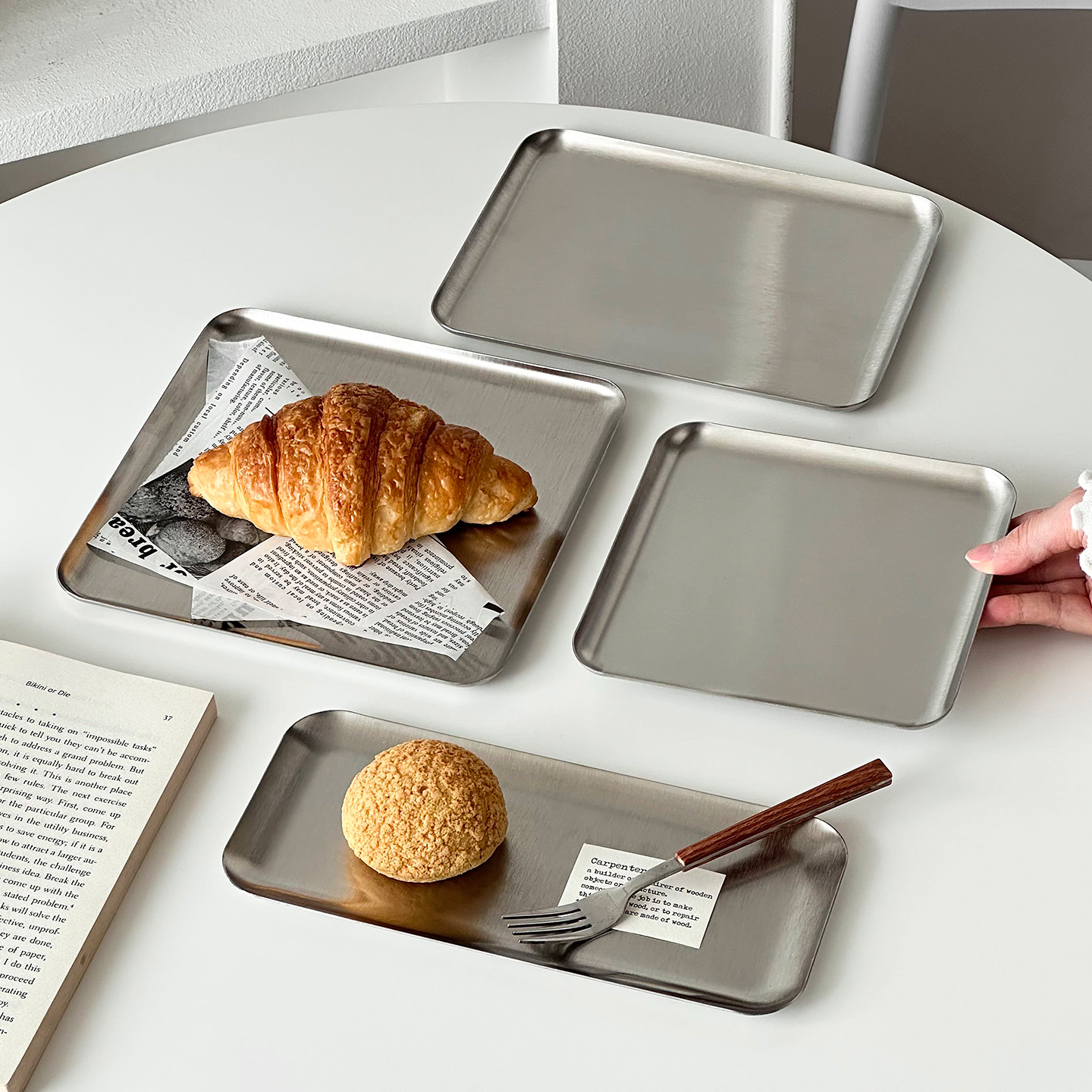 工业风ins咖啡厅手冲咖啡托盘长方形食品级不锈钢茶水盘甜品盘子